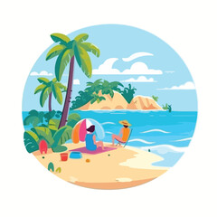 Fototapeta na wymiar Beach illustration holiday cartoon vector illustrat