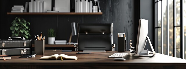 Naklejka premium a desk with a laptop