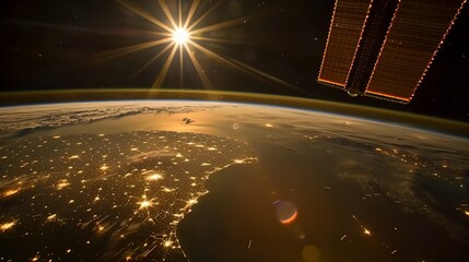 Obraz premium the sun shining over the earth from space