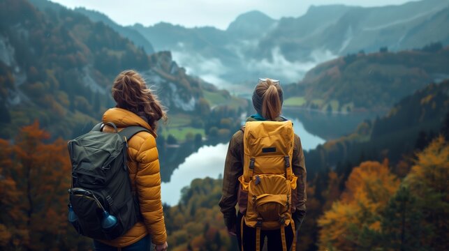 Couple is hiking in mountain