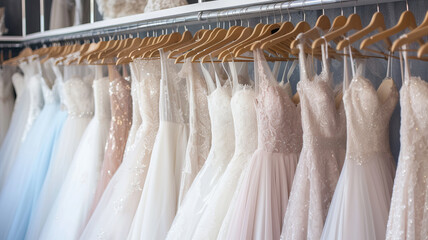 A selection of wedding gowns exudes timeless elegance and romantic sophistication - AI Generative.
