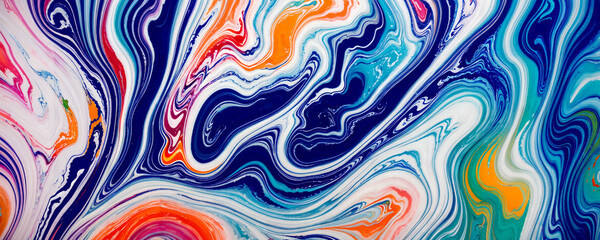 Abstract marbled acrylic paint ink painted waves painting texture colorful background banner Bold colors color swirls waves