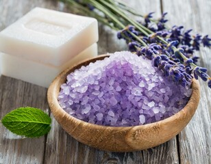 Fototapeta na wymiar lavender bath salt and soap