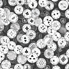 Black and white poker chips seamless pattern. Monoc