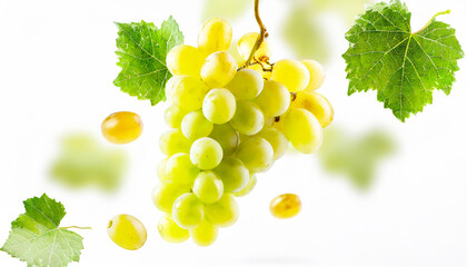 Grape falling or flying in the air with green leaves isolated on white background. Generative AI - 766721911