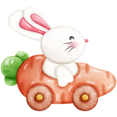 easter bunny with carrot car watercolor 