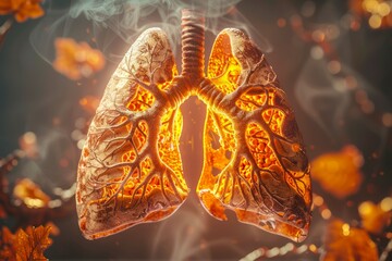 Glowing Human Lungs Illustration Concept for Pulmonary Health and Respiratory System Anatomy on Dark Background - obrazy, fototapety, plakaty