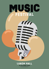 Jazz music festival poster template design background with retro microphone vintage retro style