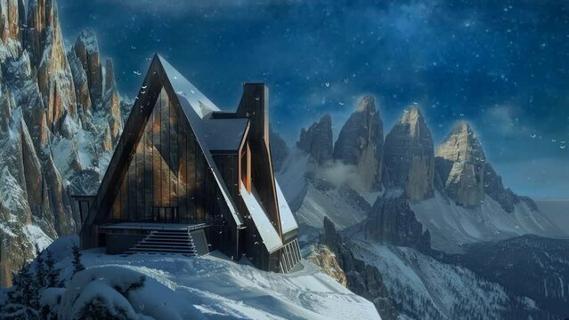 Snowy Mountain Retreat: Exquisite Villas in the Nighttime Snowscape