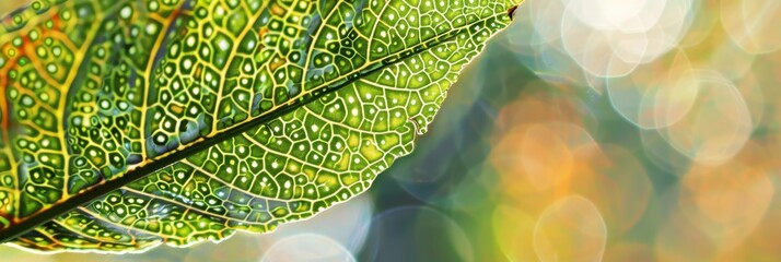 The intricate network of veins on a leaf is beautifully highlighted by the sun, showcasing the...