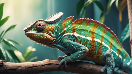 Obraz premium A chameleon in zoo looking at the camera from Generative AI