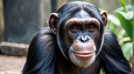 A chimpanzee in zoo looking at the camera from Generative AI