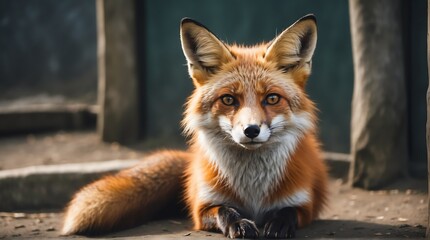 Fototapeta premium A fox in zoo looking at the camera from Generative AI