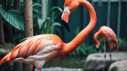 A flamongo in zoo looking at the camera from Generative AI