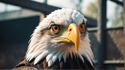 Naklejka premium A eagle in zoo looking at the camera from Generative AI