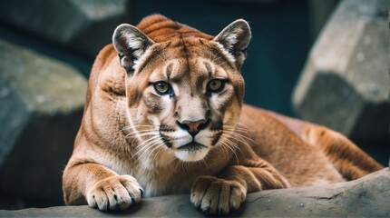 Naklejka premium A cougar in zoo looking at the camera from Generative AI