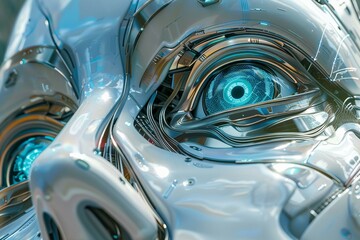 Abstract, sleek robotic eyes on a metallic face, vision technology metaphor