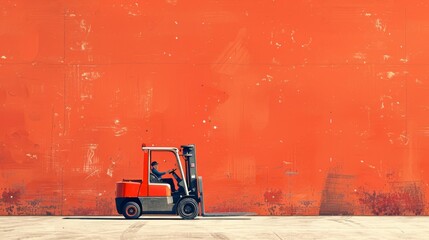 Vintage Styled Forklift with Rustic Orange Wall Background