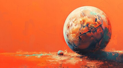 Artistic Render of Planets with Vivid Textures on Orange Artistic Background
