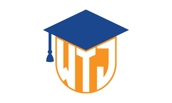 WTJ initial letter academic logo design vector template. school college logo, university logo, graduation cap logo, institute logo, educational logo, library logo, teaching logo, book shop, varsity