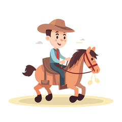 Boy riding a horse toy. Flat design. cartoon vector