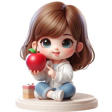 child cute holding apple red 3d render 