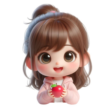 child cute holding apple red 3d render 