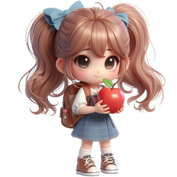 child cute holding apple red 3d render 