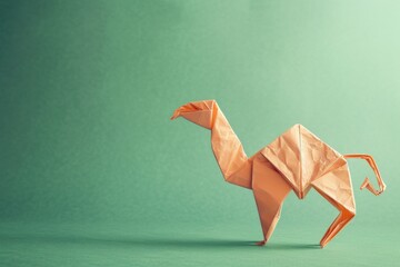 Fototapeta premium origami Camel on pastel green background