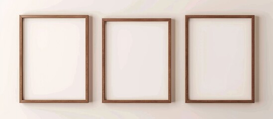 Fototapeta premium Three brown wooden frames are used for interior decoration mock-ups.