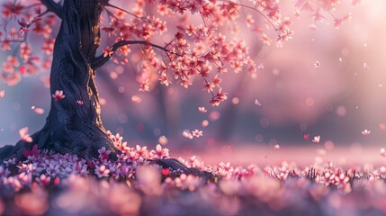 Sakura tree cherry blossom springtime. Background concept - obrazy, fototapety, plakaty