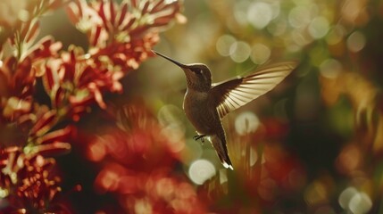 Naklejka premium A cinematic shot of a hummingbird in mid-flight AI generated illustration