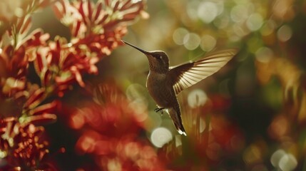 A cinematic shot of a hummingbird in mid-flight AI generated illustration