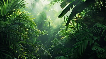A minimalistic depiction of a tropical rainforest with lush vegetation AI generated illustration