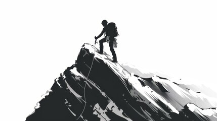 A simple outline of a mountain climber reaching the summit AI generated illustration