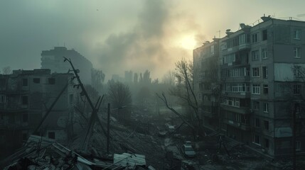 City Resilience Cinematic shots of Ukrainian cities capturing the resilience of their inhabitants amidst adversity AI generated illustration - obrazy, fototapety, plakaty