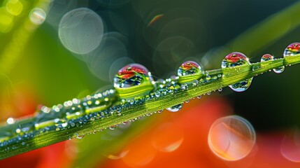 Droplets on a blade of grass AI generated illustration