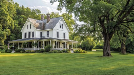 Farmhouse Charm Professional captures of farmhouse-style properties showcasing rustic architecture wrap-around porches and past AI generated illustration