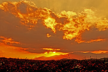 The sunset on the mountain