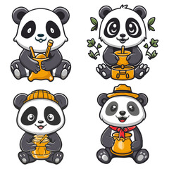 Cute Panda Character With Honey