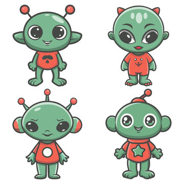Cute Green Alien Character Playfull