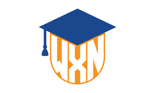 WXN initial letter academic logo design vector template. school college logo, university logo, graduation cap logo, institute logo, educational logo, library logo, teaching logo, book shop, varsity