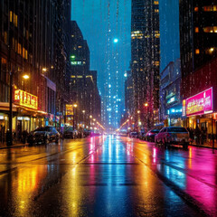Fototapeta na wymiar Rainy day in night city. Blurred background.