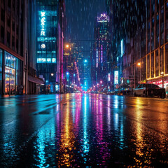 Fototapeta na wymiar Rainy day in night city. Blurred background.