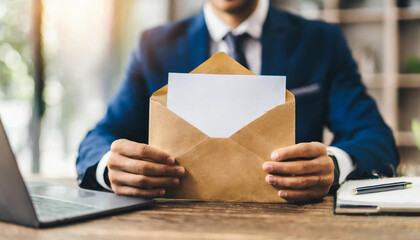 holding open envelope, symbolizing anticipation, communication, correspondence, and mail
