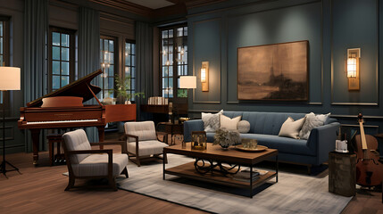 Harmonious Haven: Step into the Warmth and Elegance of a Traditional-style Music Room, Where...