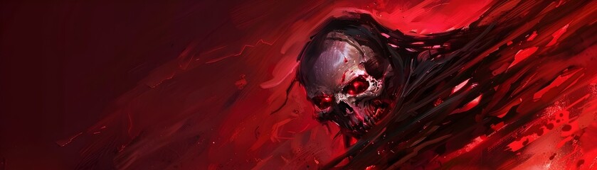 Intense Crimson Apocalyptic Nightmare with Surreal Haunting Skull