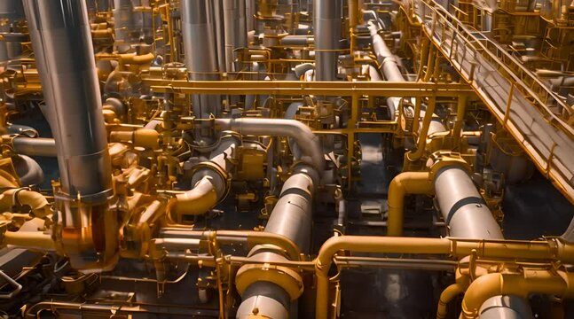 Process area structure , piping , engineering equipment in petroleum refinery plant , Video for technology and Oil and gas industrial
