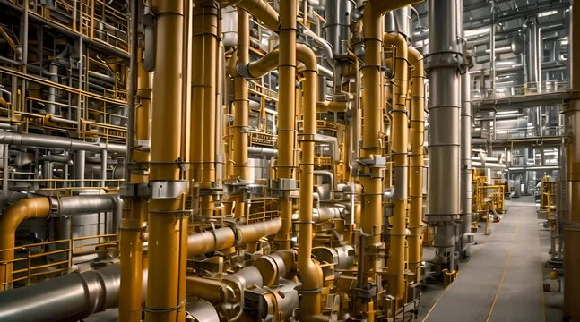 Process area structure , piping , engineering equipment in petroleum refinery plant , Video for technology and Oil and gas industrial