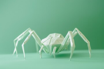 Fototapeta premium origami Spider on pastel green background